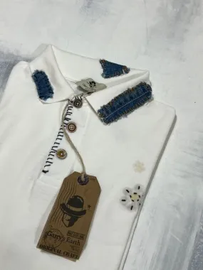 -Polo Garry’s Earth patch con inserti di Jeans col. burro